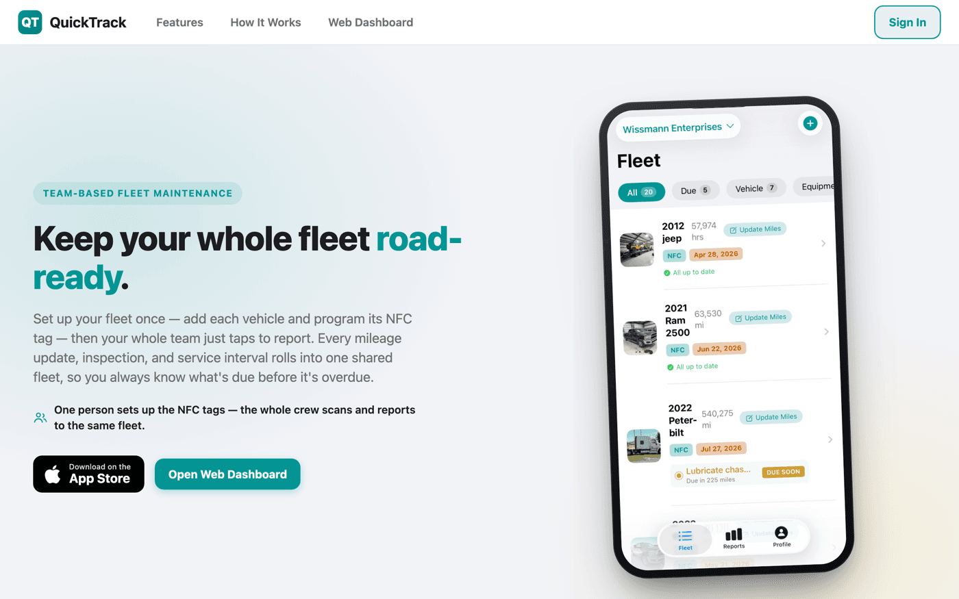 Fleet Maintenance Tracker — desktop view