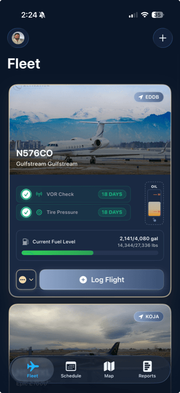 aviOps iOS app — fleet view