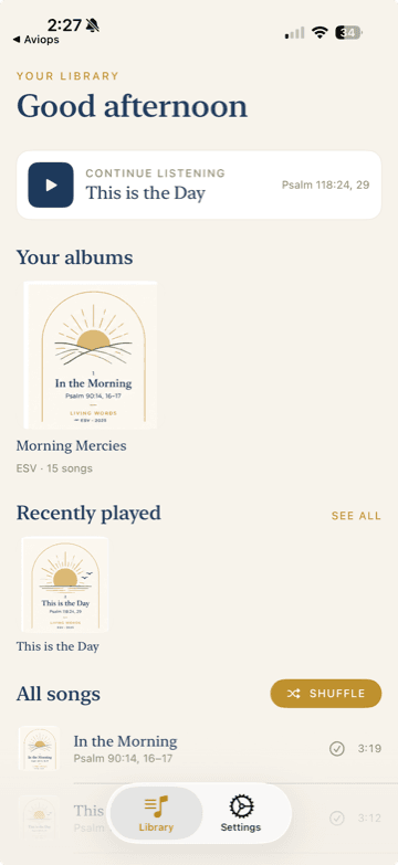 Living Words Music iOS app — library view